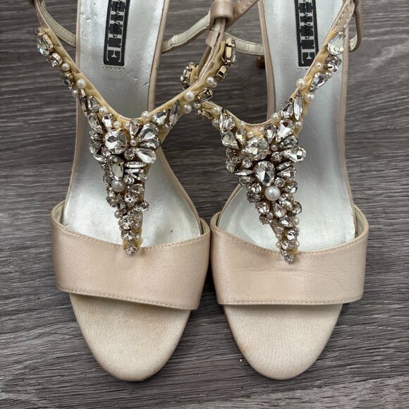 WOMENS CRYSTALS AND PEARLS VAMP T-STRAP SATIN HEELS IN SIZE 8.5 - Picture 6 of 10